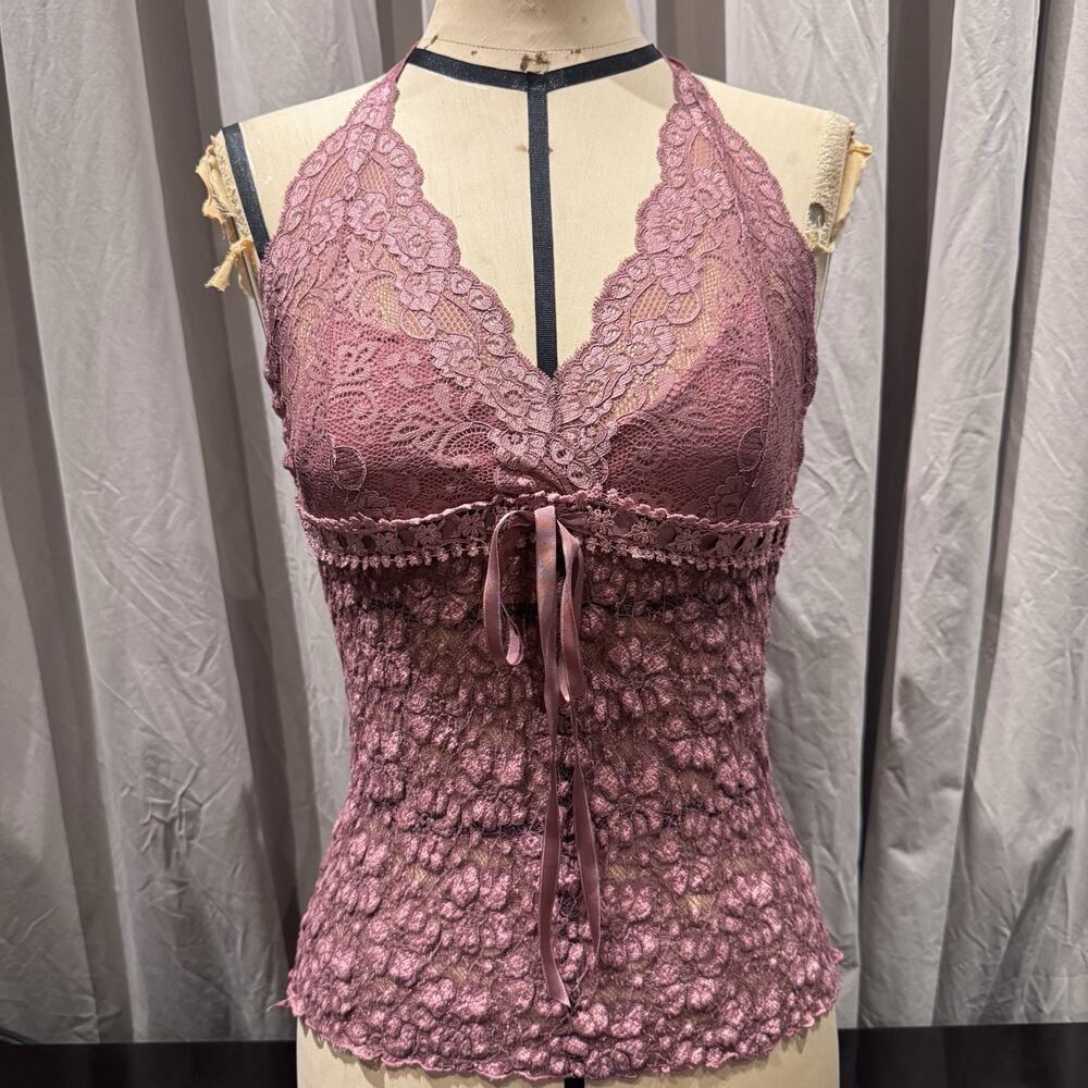 Ann Ferriday Vintage Stock Crossdye Lace Halter Top S